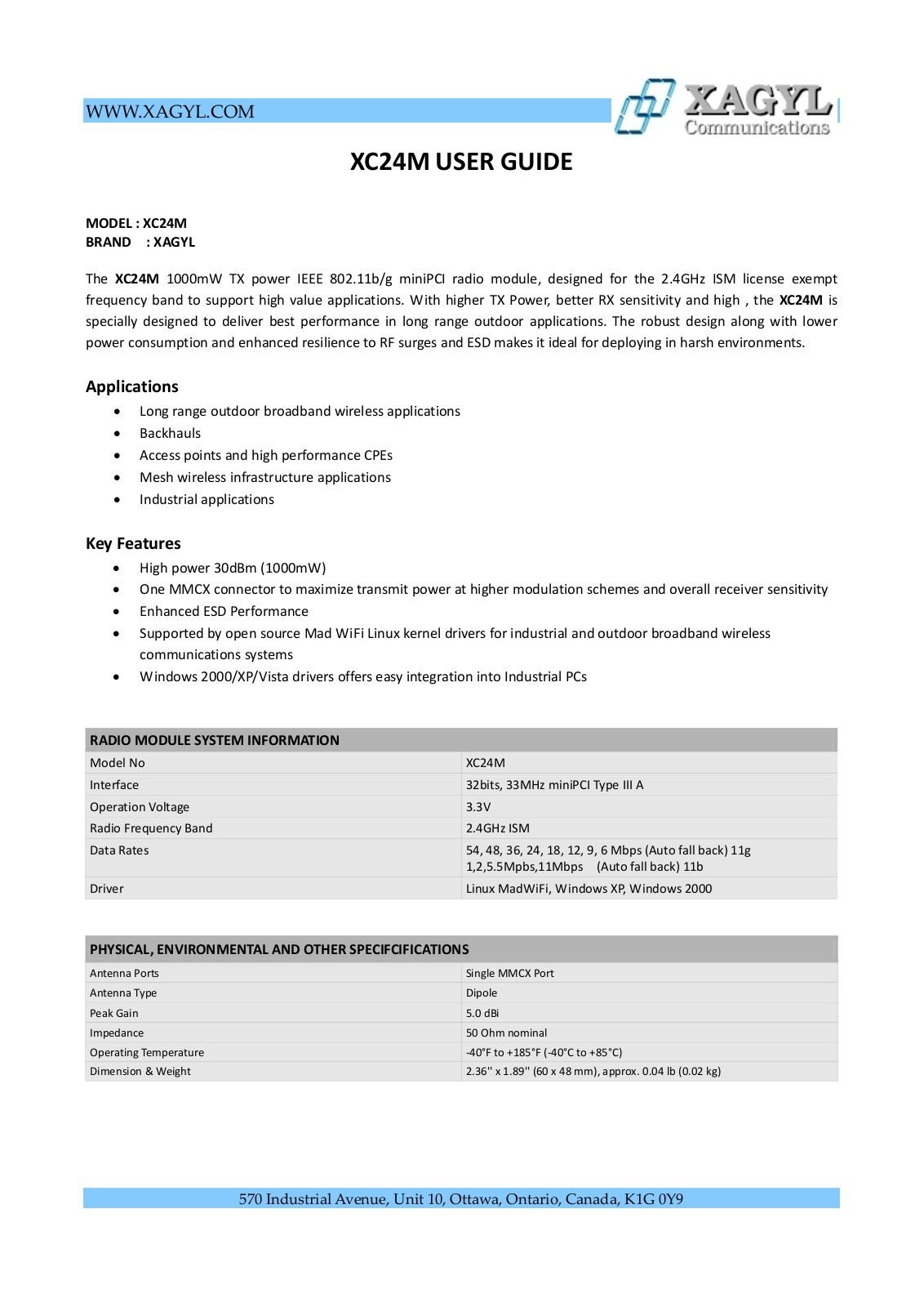 Xagyl Communications XC24M User Manual