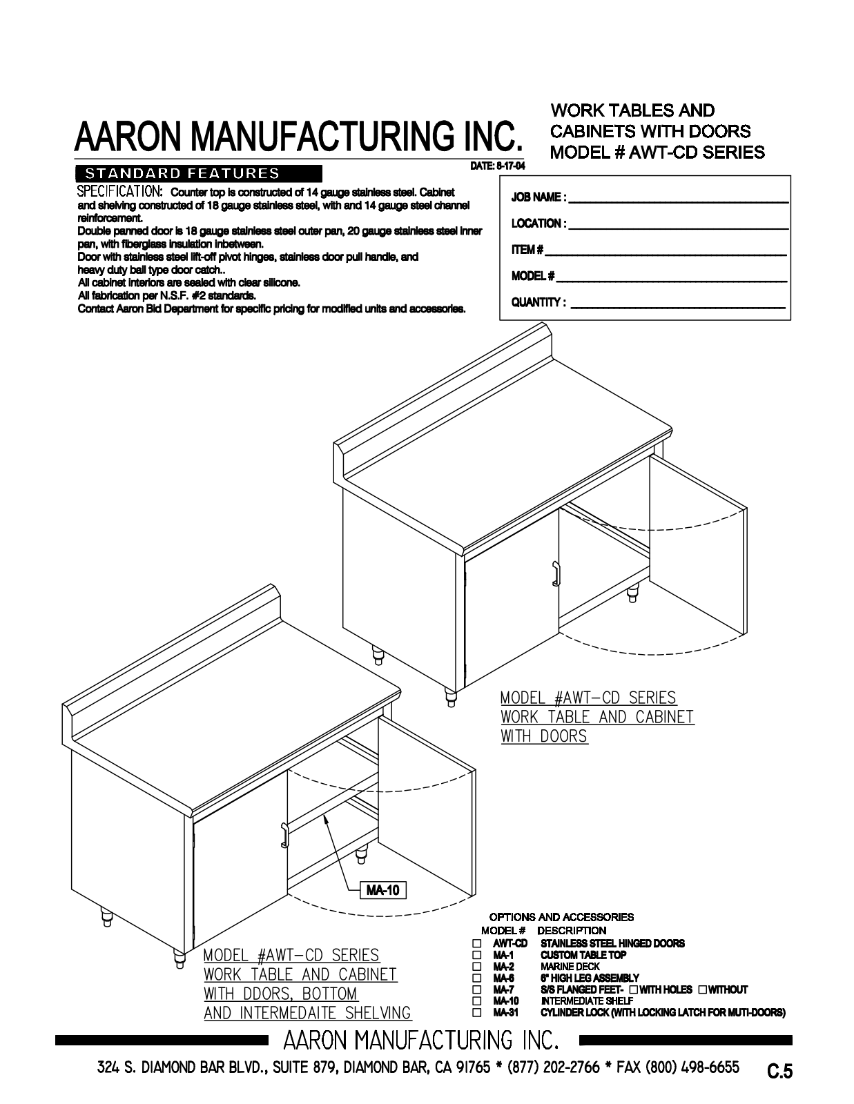 Aaron Manufacturing AWT-CD-24108 User Manual