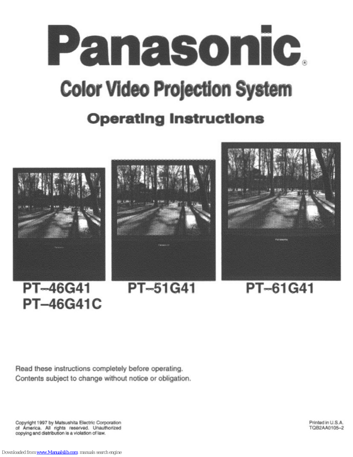 Panasonic pT—46G41, PT—46G41C, PT-51G41, PT-61G41 Operating Instructions Manual