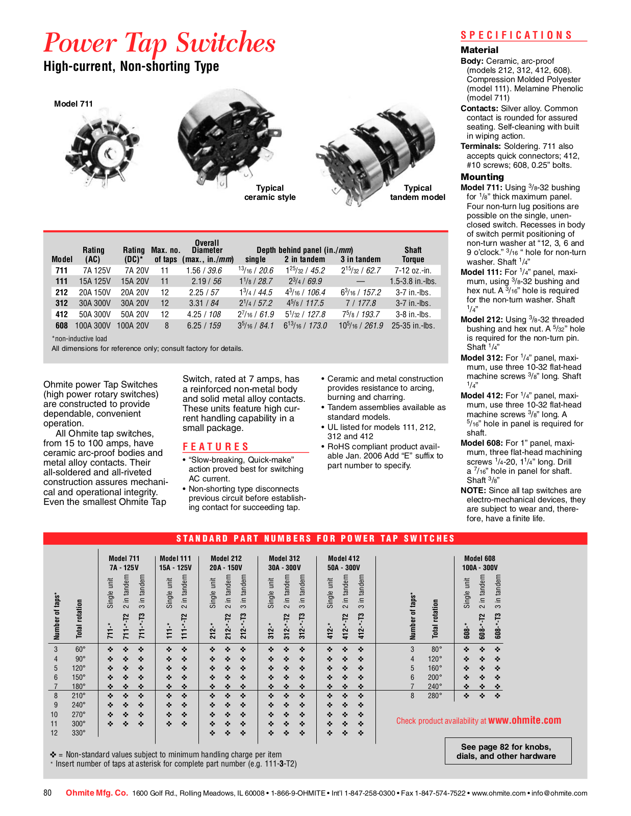 Ohmite Power Tap Switches Catalog Page