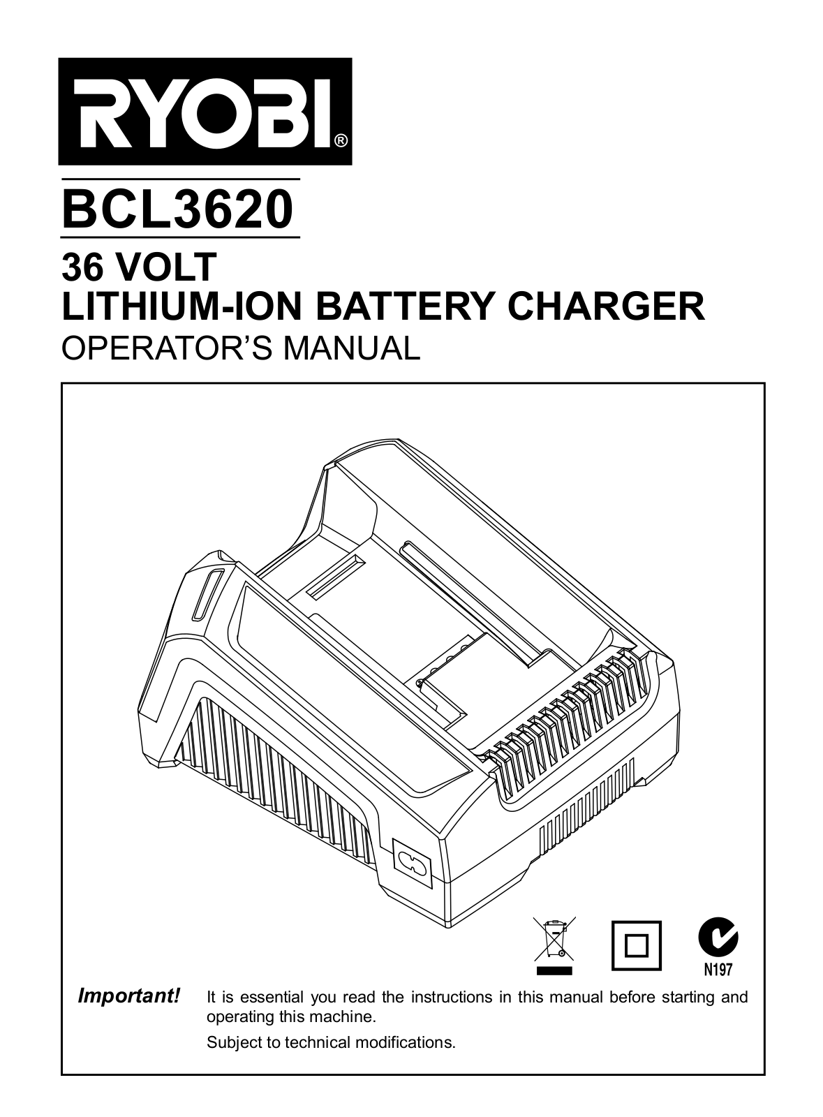 Ryobi BCL3620 User Manual