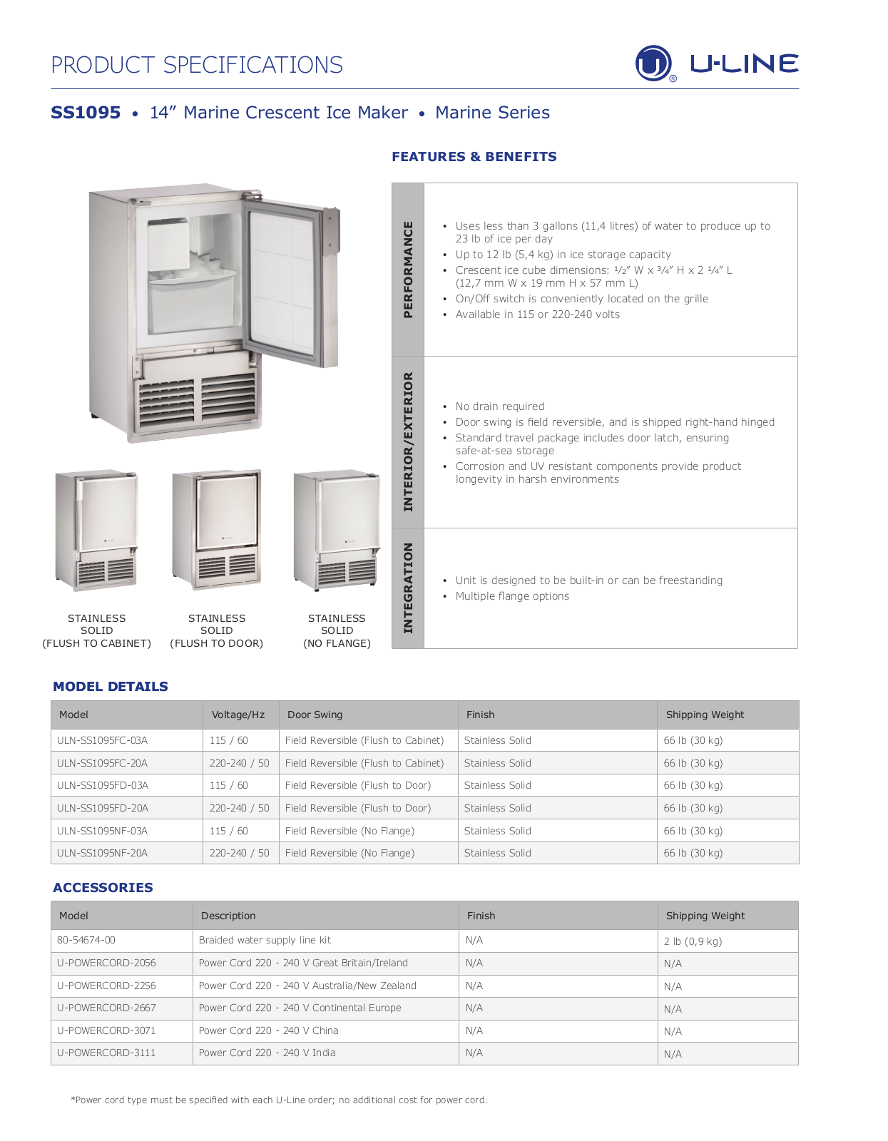 U-line ULNSS1095NF03A Specsheet