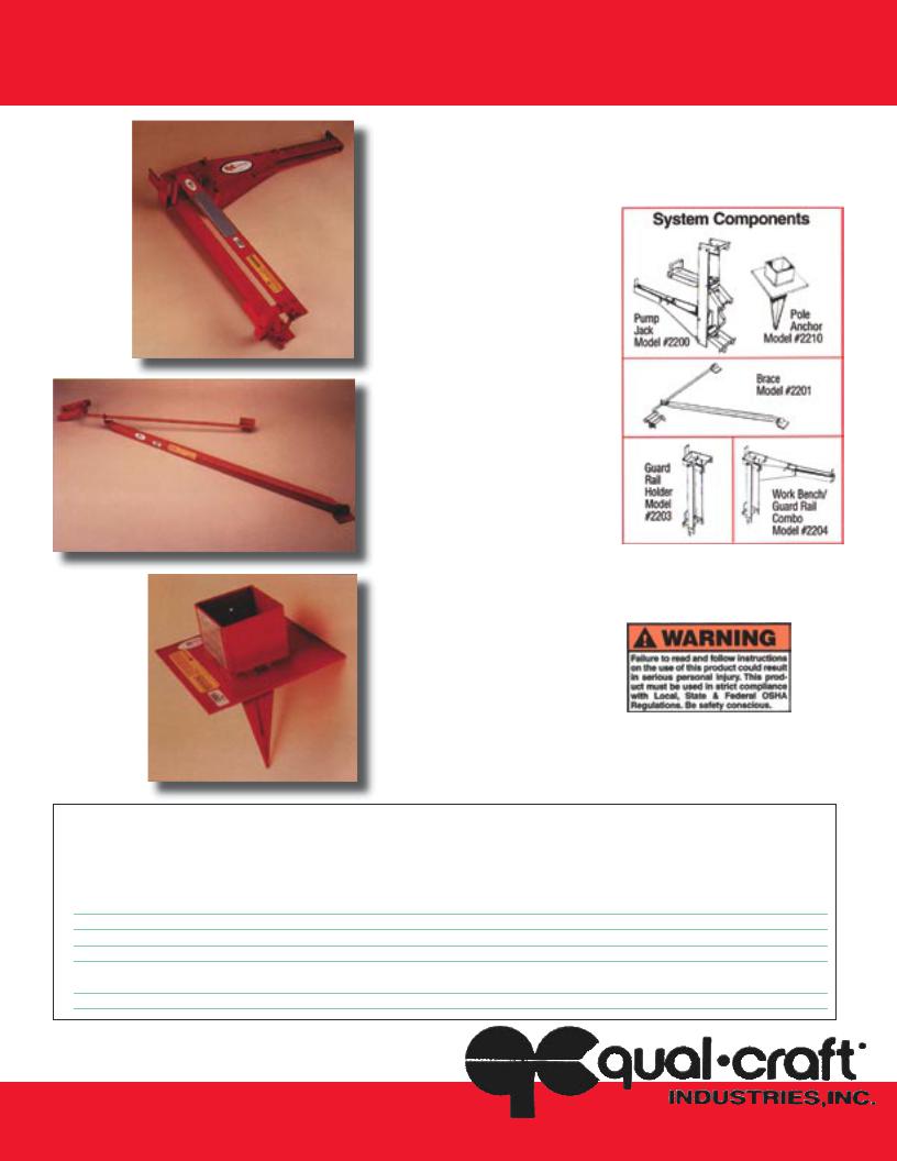 Qualcraft Pump Jack Brace User Manual