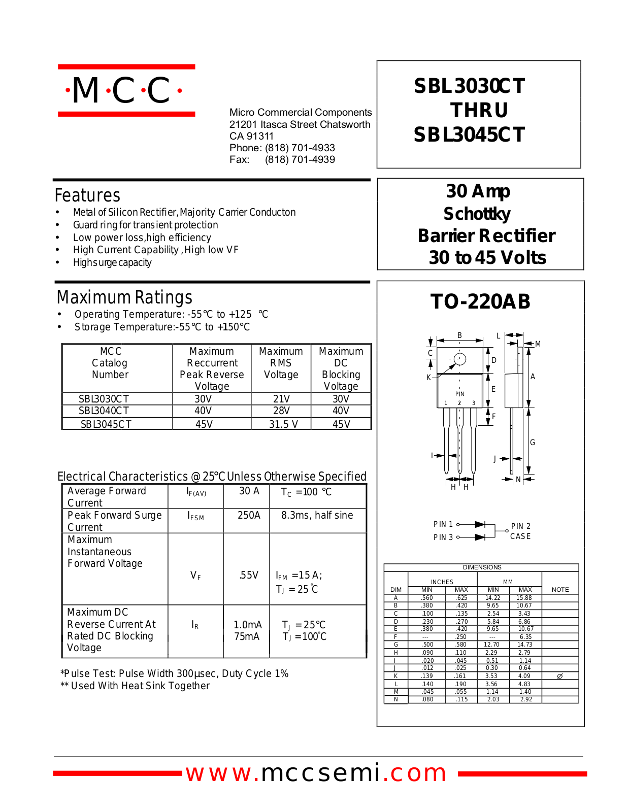 MCC SBL3045CT Datasheet