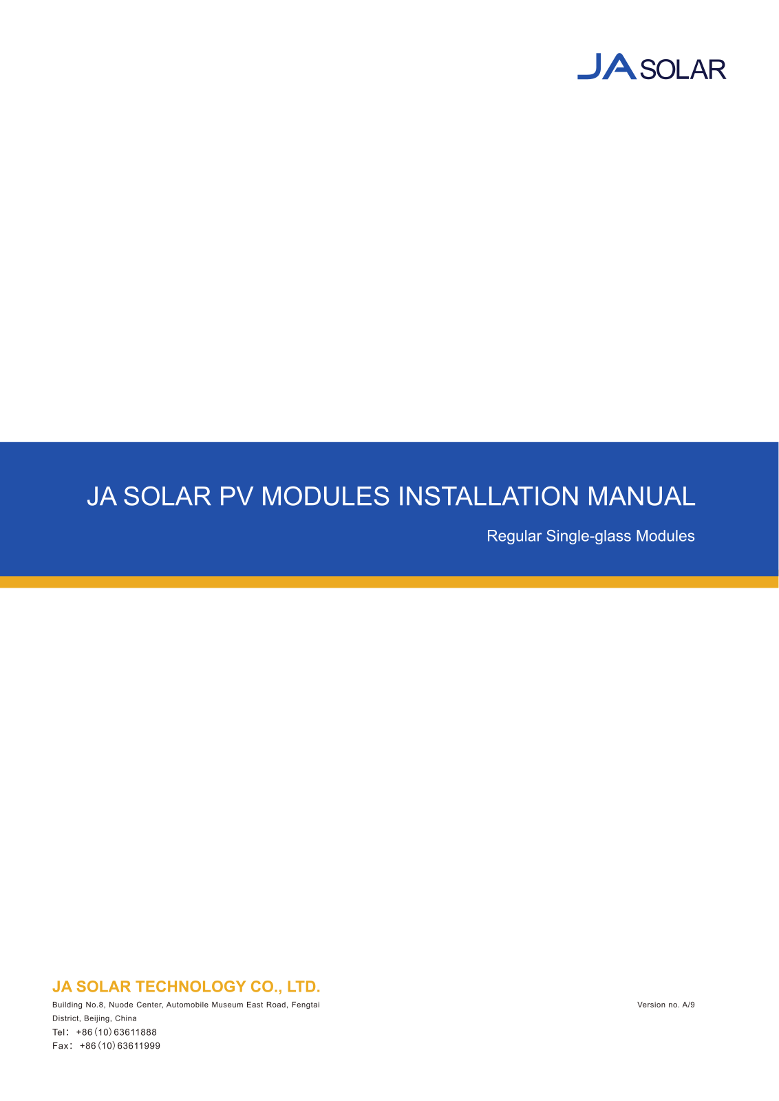 JA SOLAR pv module Installation Manual - ManualMachine.com