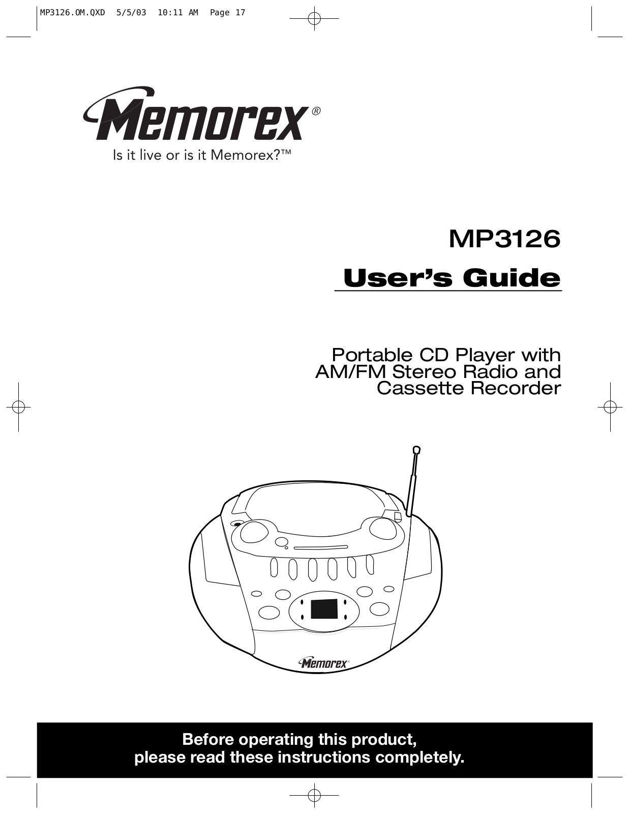 Memorex MP3126 User Manual