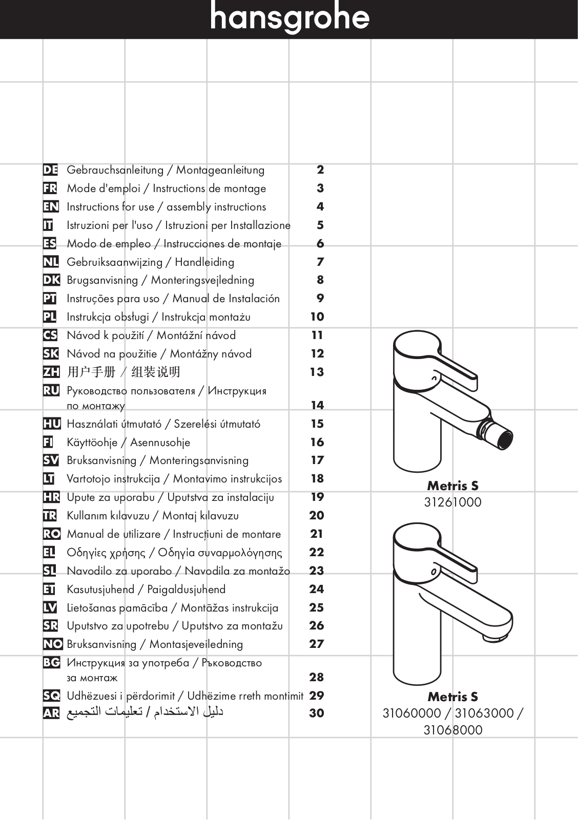 Hansgrohe 31261000, 31060000 User Manual