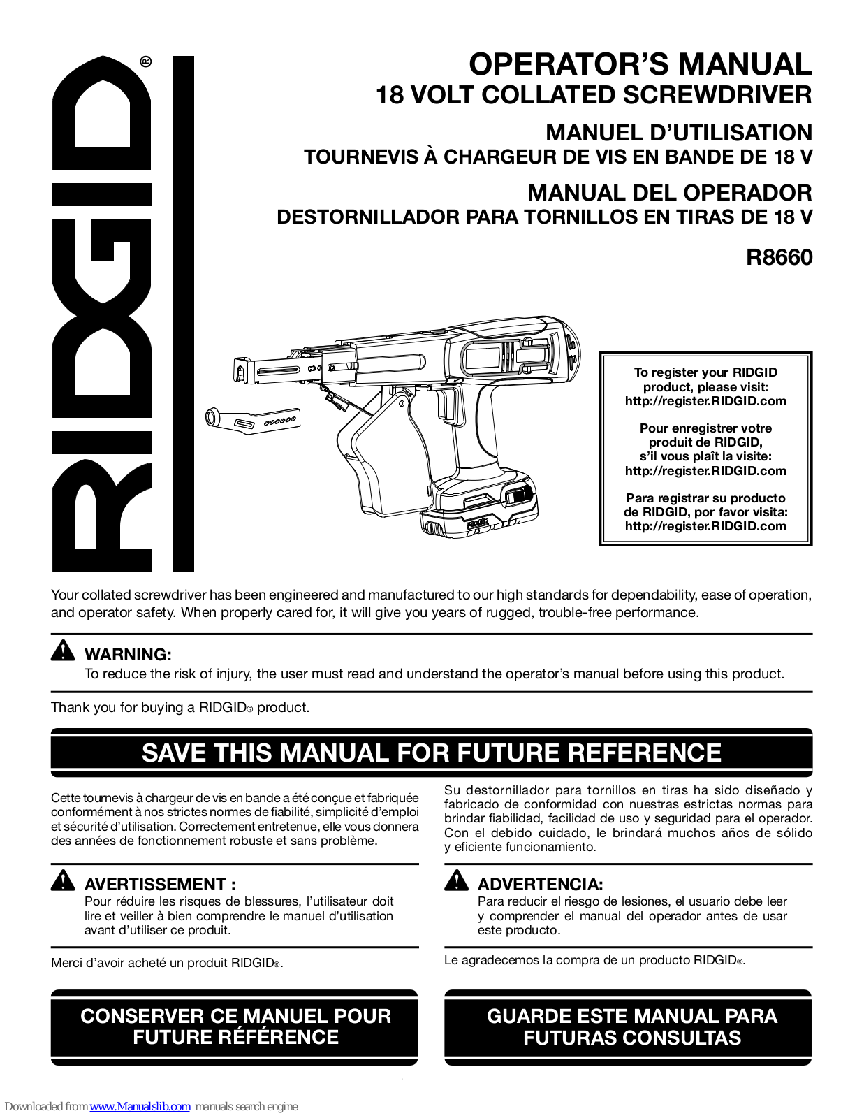 RIDGID R8660 Operator's Manual