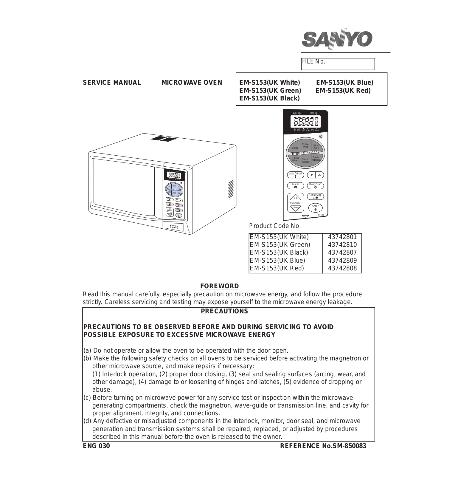 Sanyo EM-S153 Service Manual