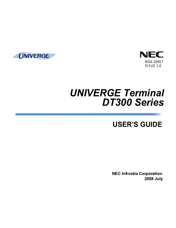 NEC DT300 User Manual