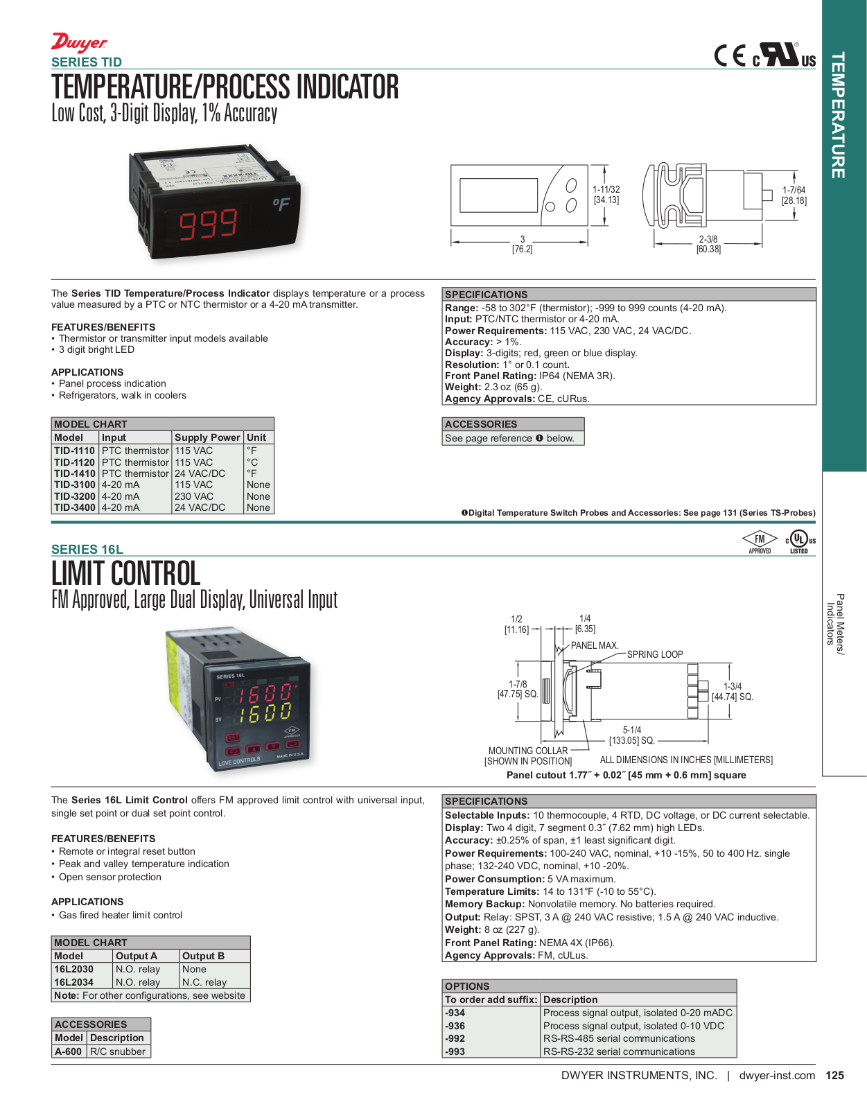 Dwyer Instruments SERIES TID Catalog Page