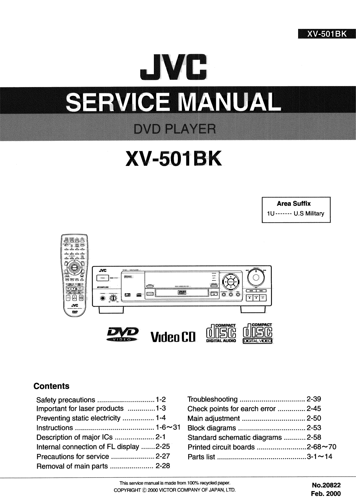 JVC XV-501BK Service Manual