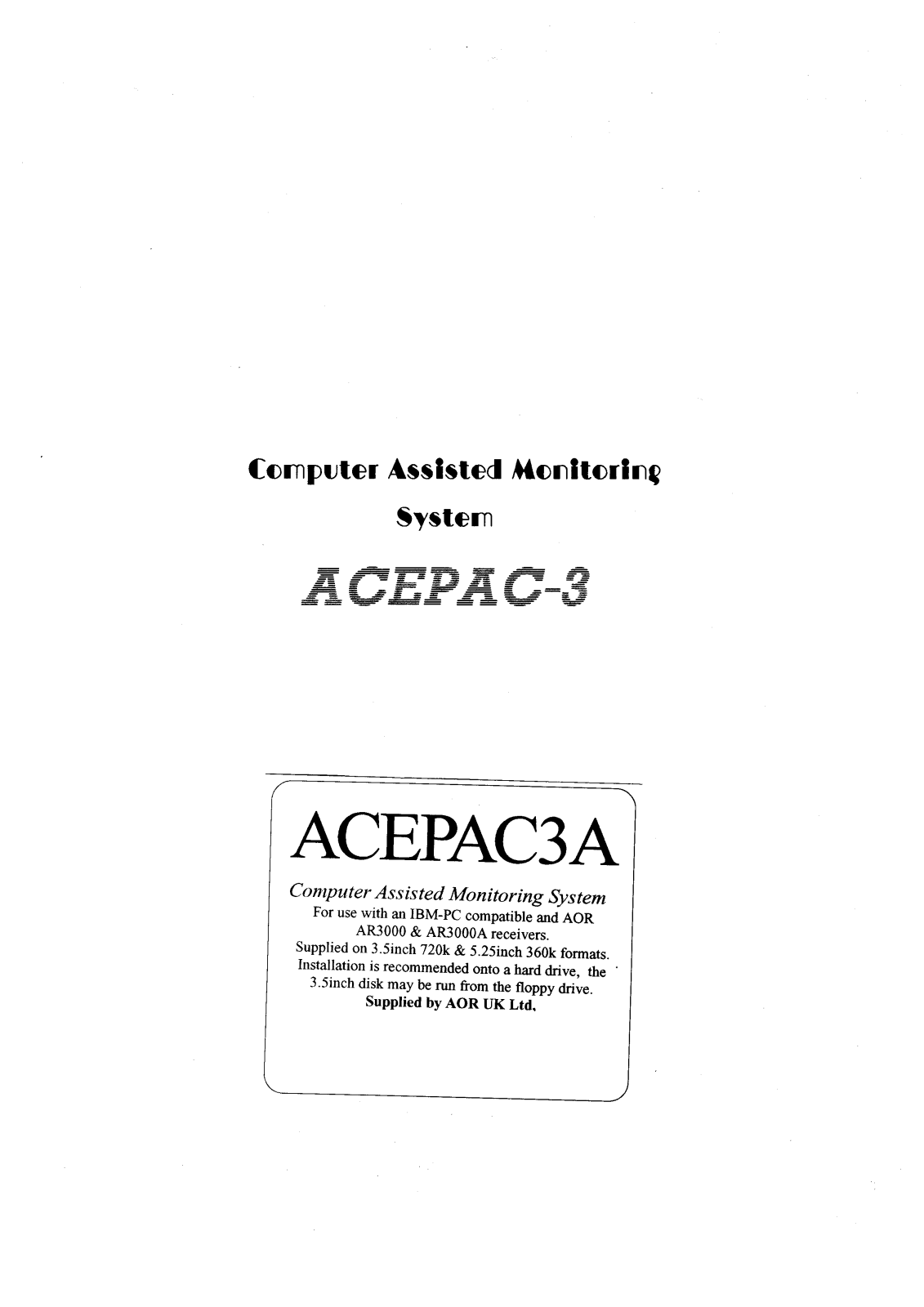 AOR AR3000A, AR3000 Instruction Manual
