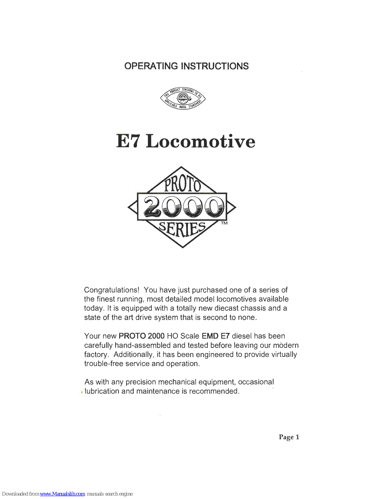 Life-Like Products PROTO 2000 series, E7 Operating Instructions Manual