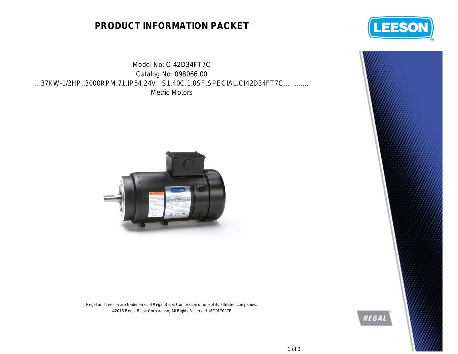 Leeson 098066.00 Product Information Packet