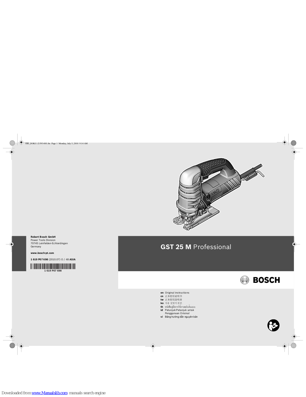 Bosch GST 25 M Professional Original Instructions Manual