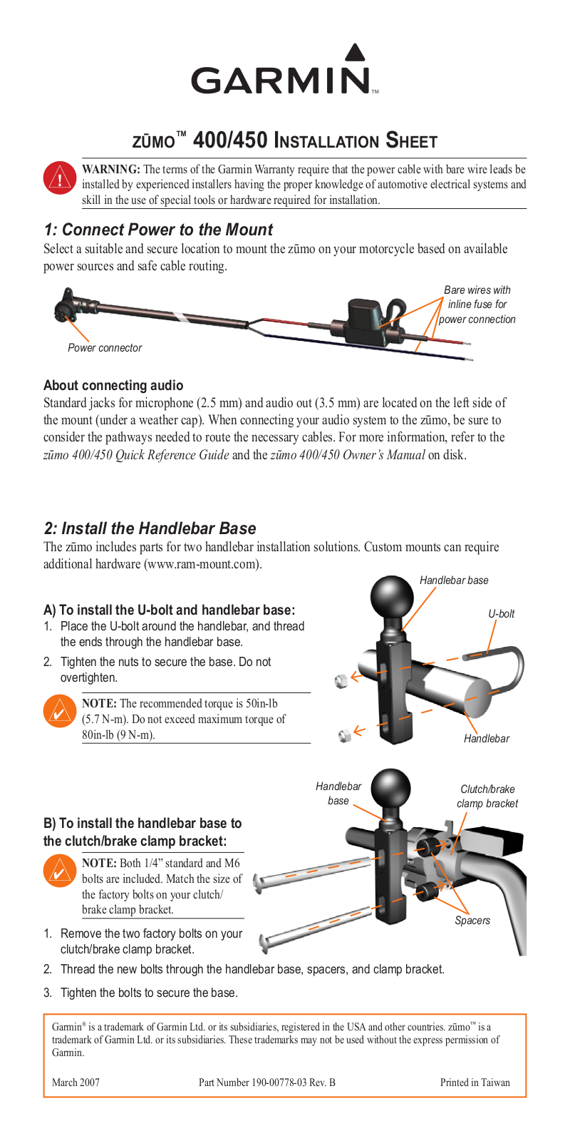 Garmin Zumo 450 Installation Instruction