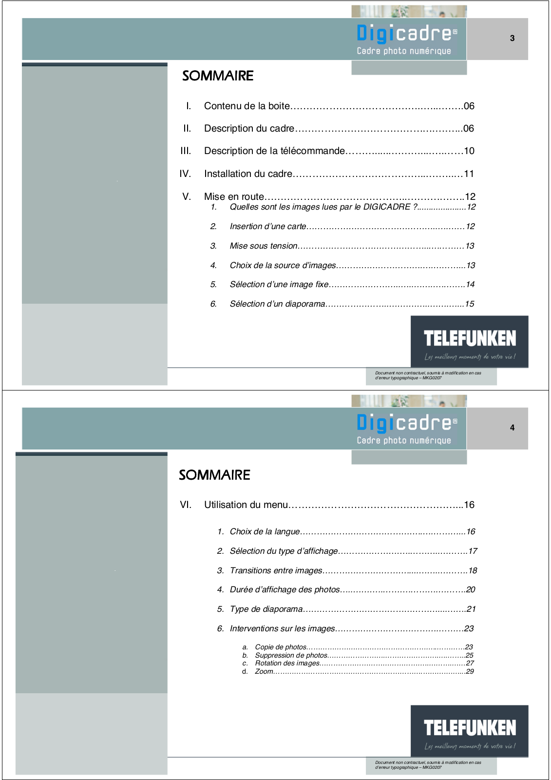 TELEFUNKEN DIGICADRE 8 POUCES User Manual