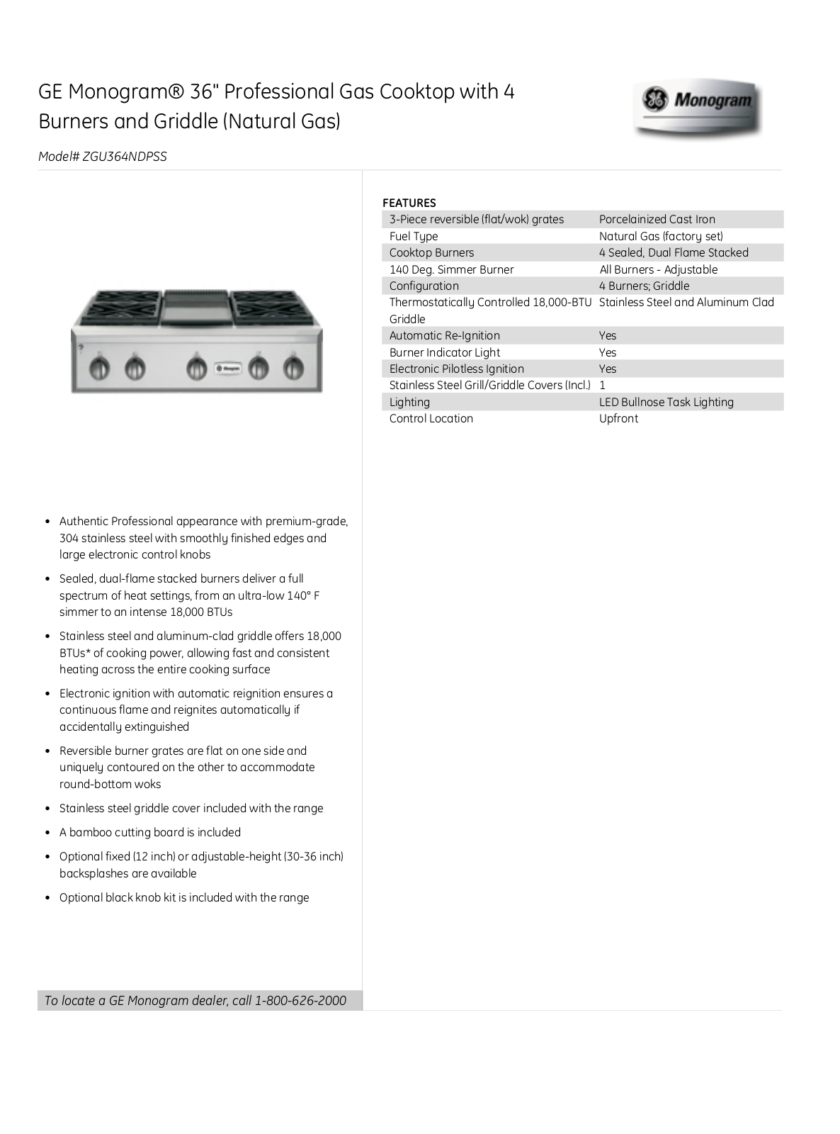 Monogram MORECTWODW2018 Product Feature manual