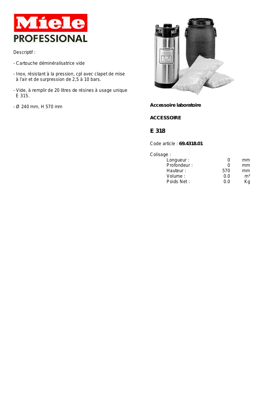 MIELE E 318 DESCRIPTIF User Manual