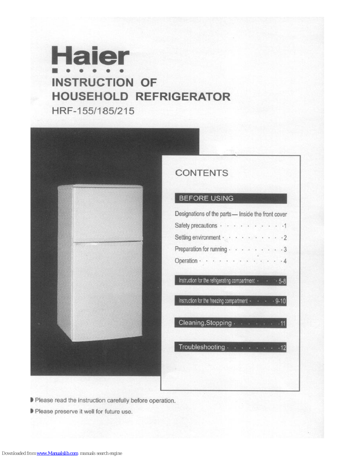 Haier HRF-185, HRF-215, HRF-215F, HRF-215P User Manual