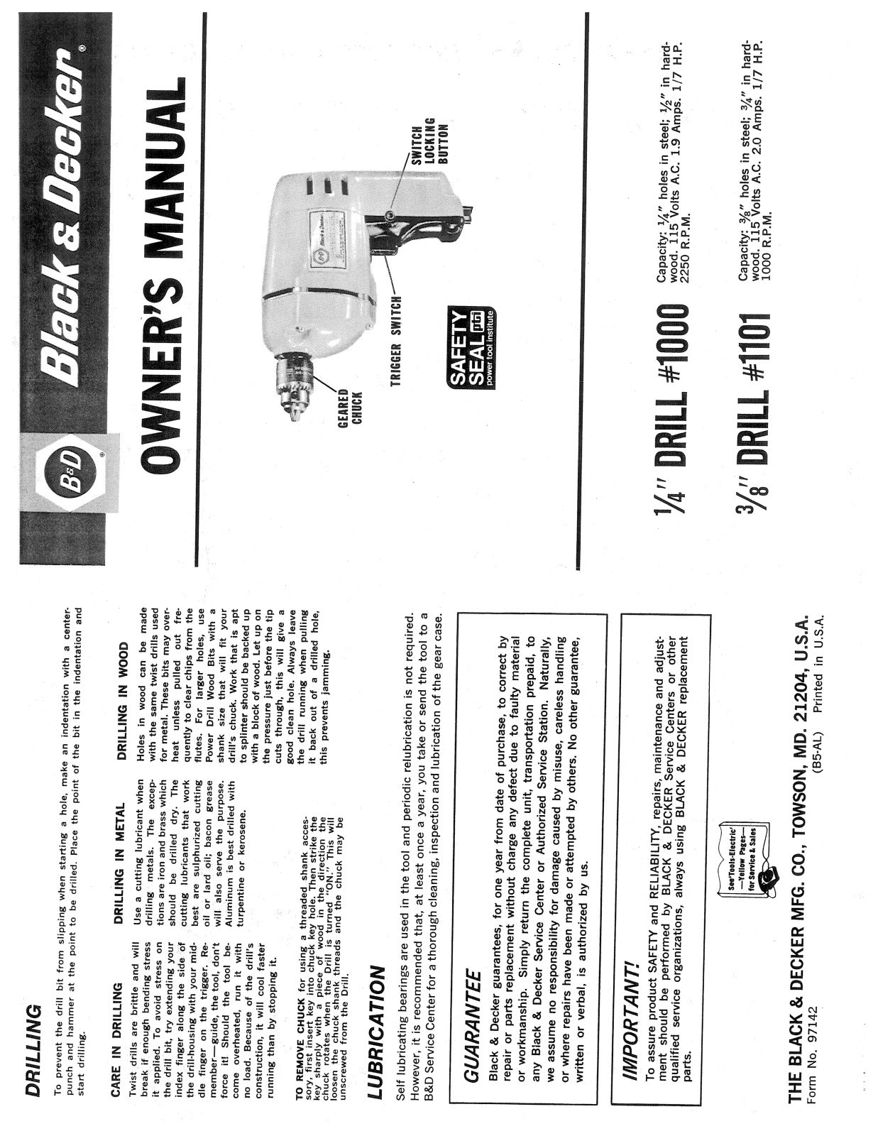 Black & Decker 1101 User Manual