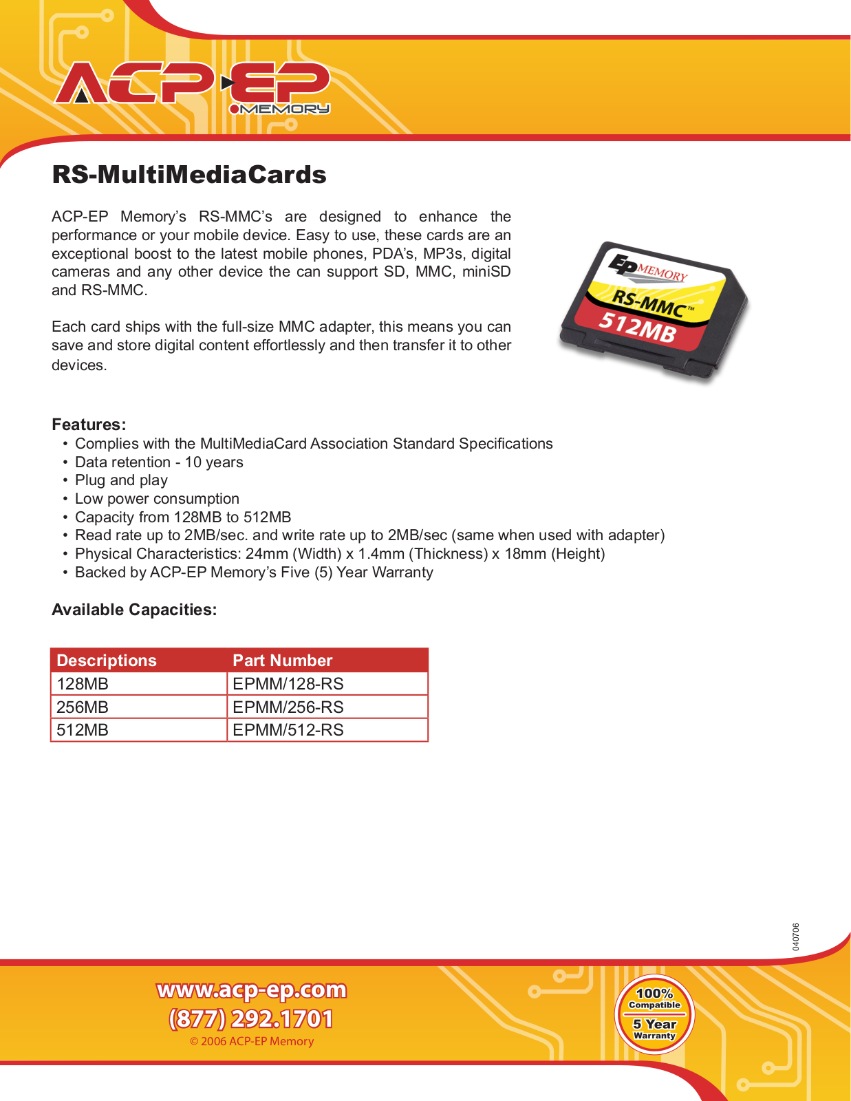 ACP-EP Memory EPMM-512-RS, EPMM-128-RS, EPMM-256-RS User Manual