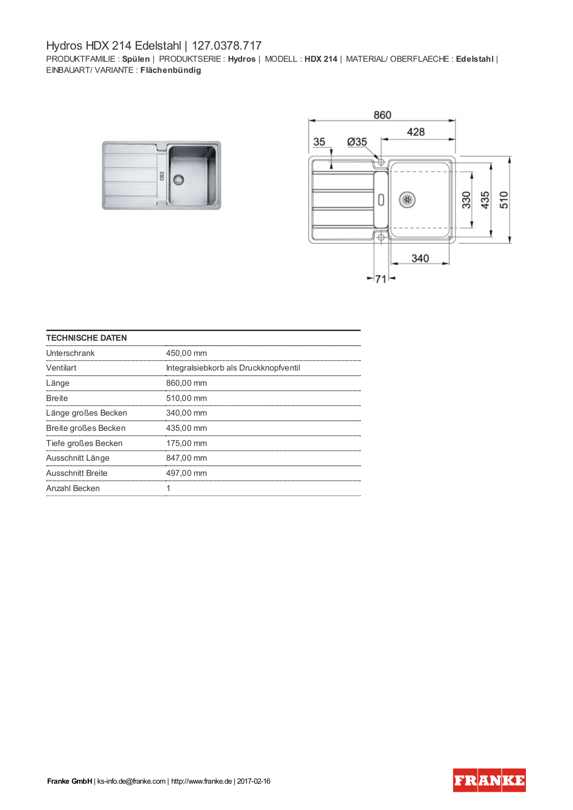 Franke 127.0378.717 Service Manual