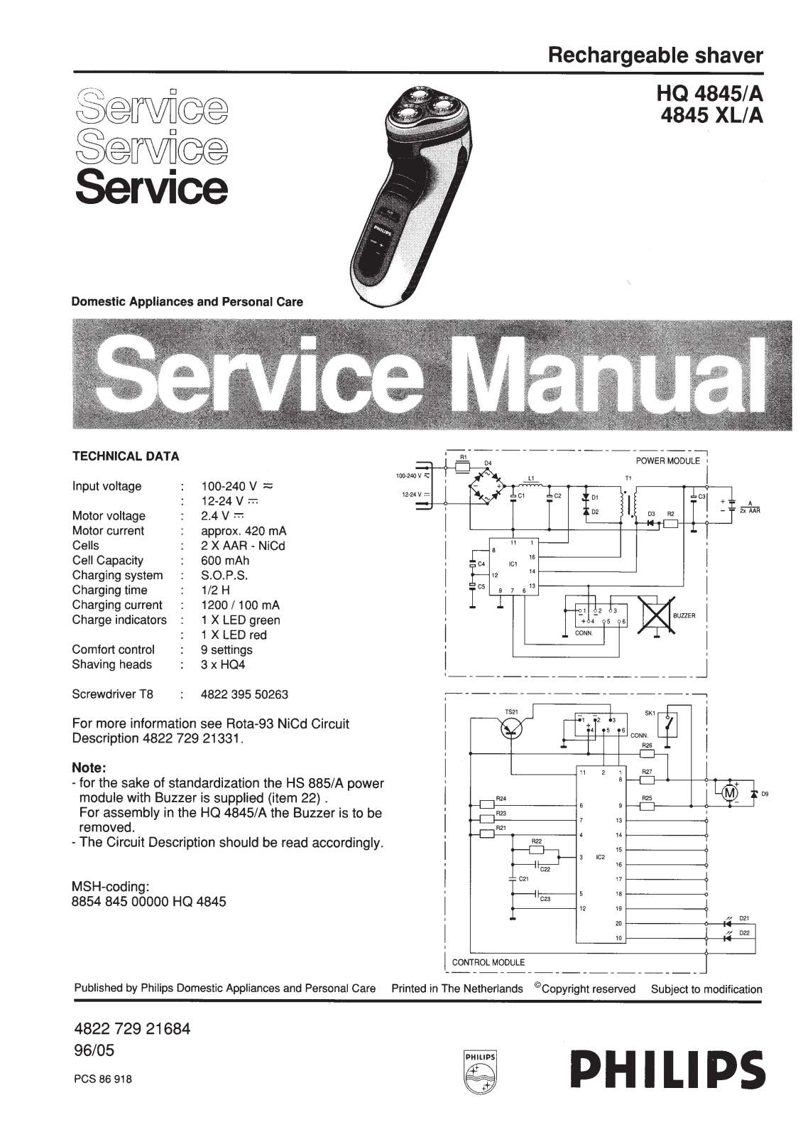 Philips HQ4845A Service Manual