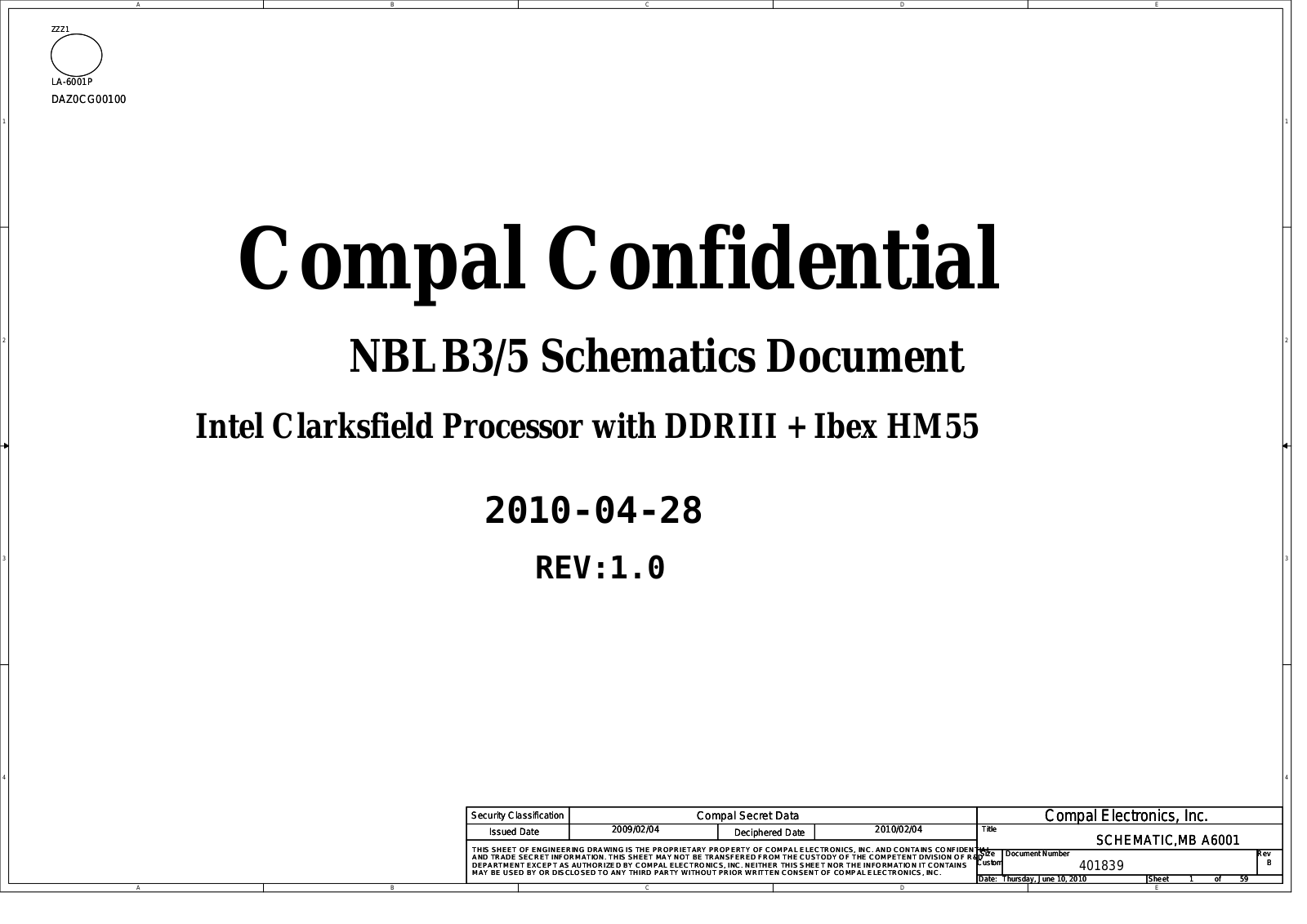 Compal LA-6001P NBLB3, LA-6001P NBLB5 Schematic