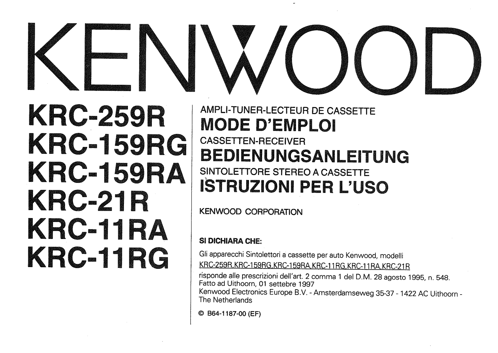 Kenwood KRC-259R Owner's Manual