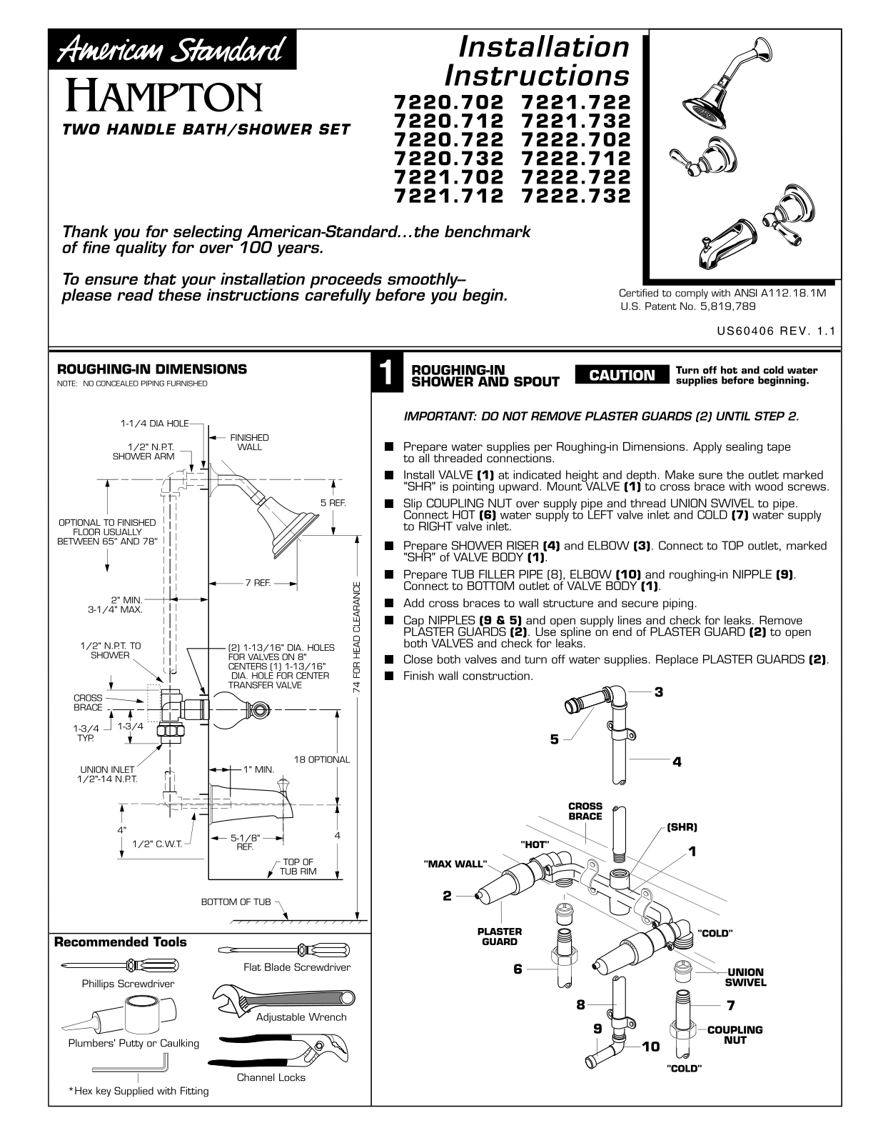 American Standard 7221.702, 7220.722, 7220.732, 7220.702, 7221.712 User Manual