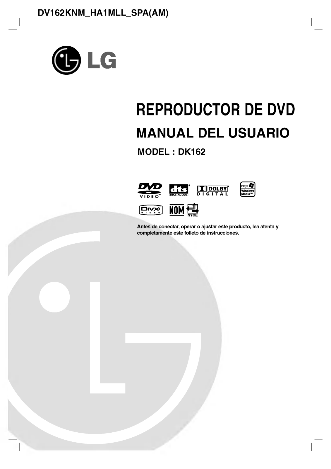 LG DV162KNM Owner's Manual