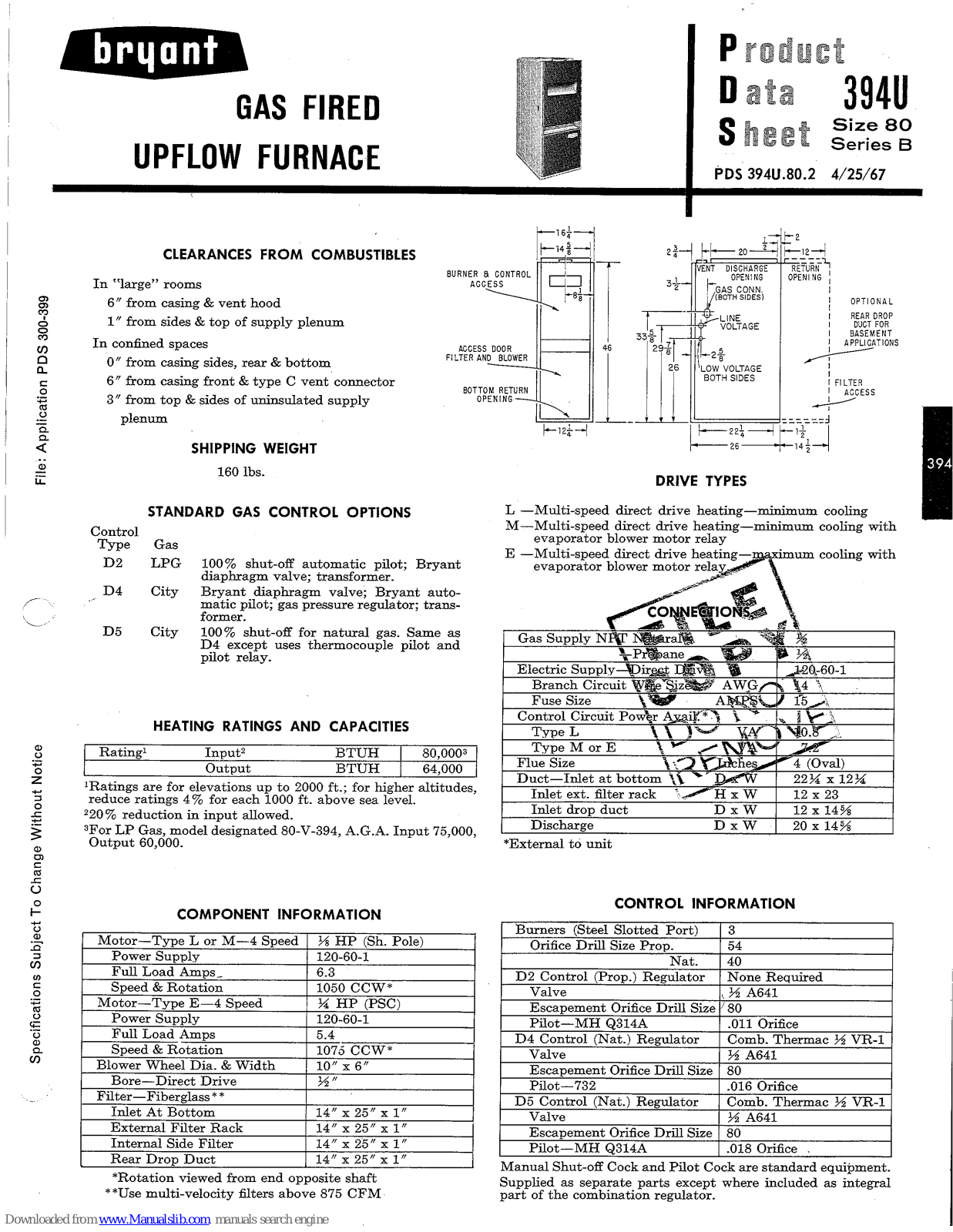 Bryant GAS FIRED 394U Product Data Sheet