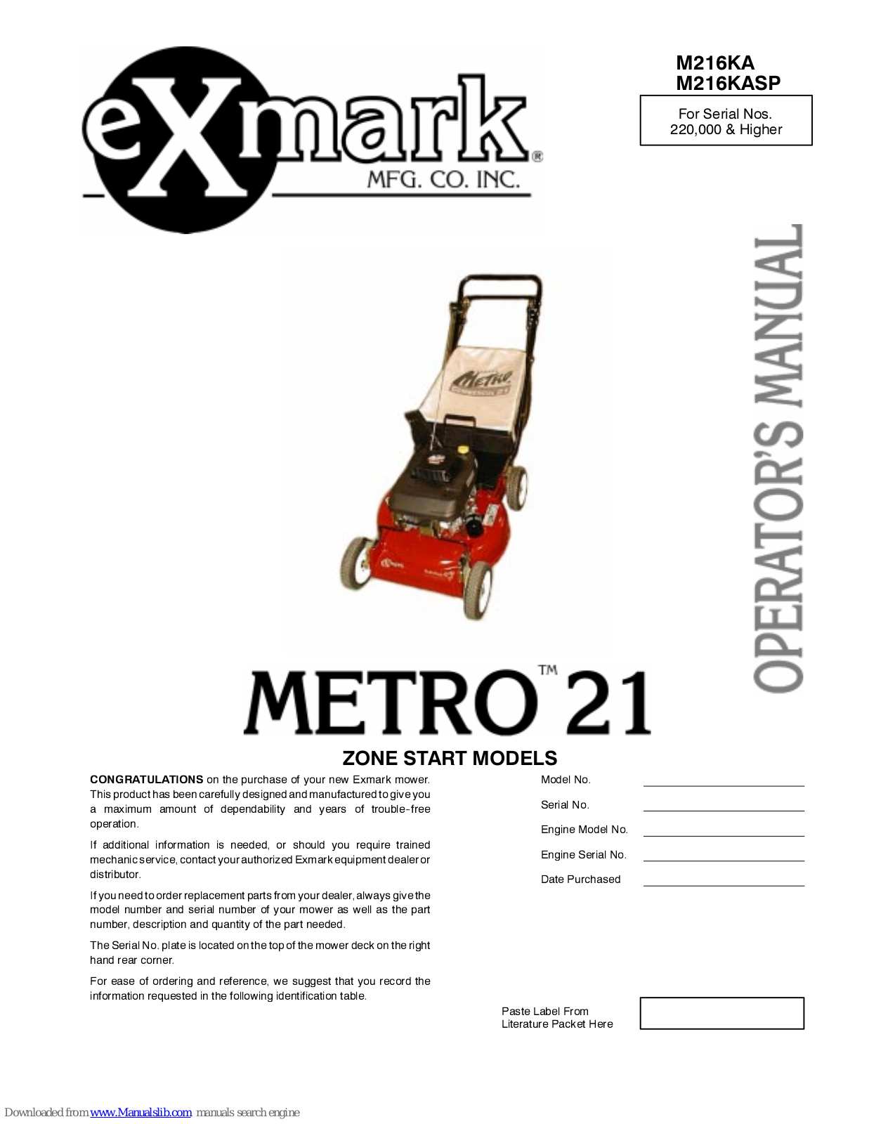 Exmark Metro 21 Series Operator's Manual