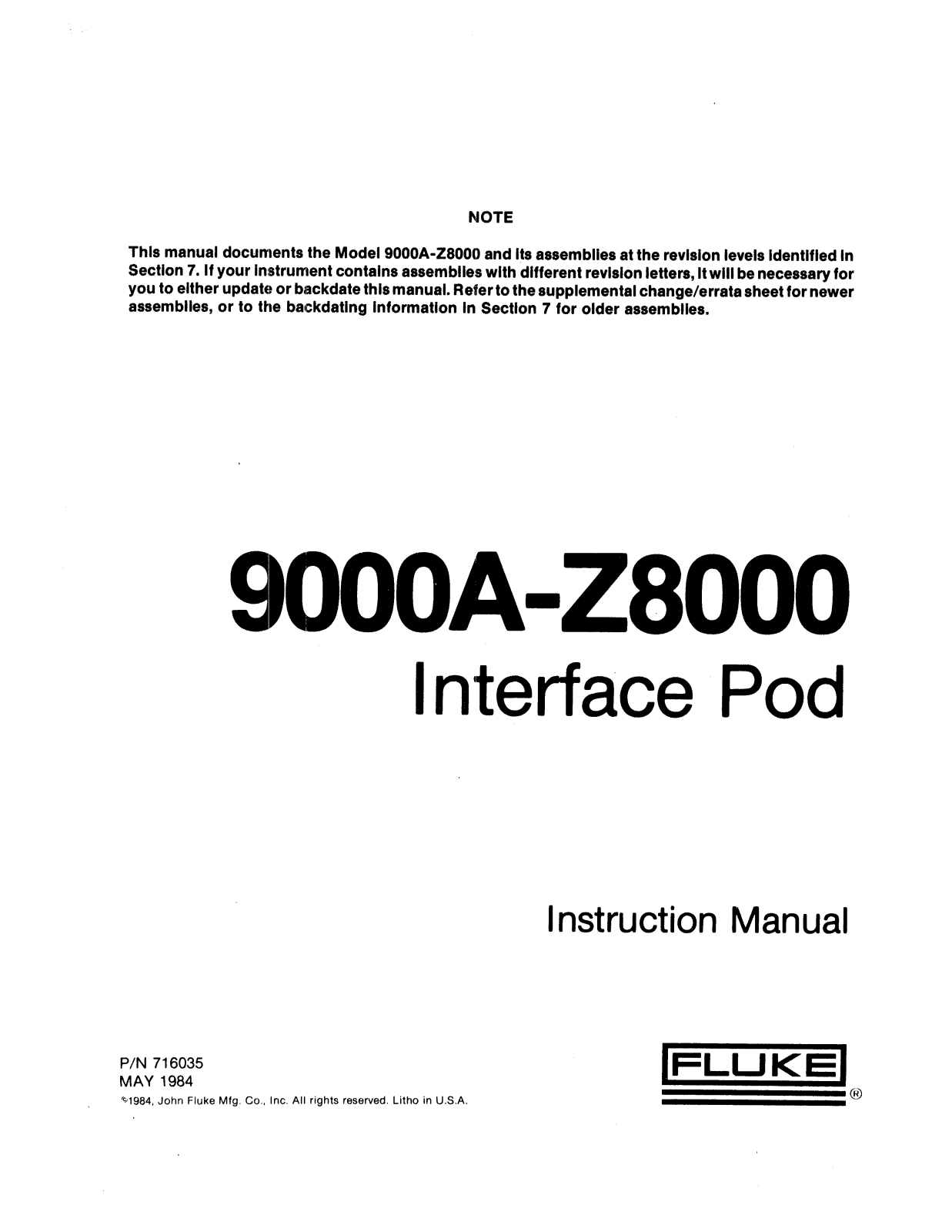 Fluke 9000A-Z8000 Service manual