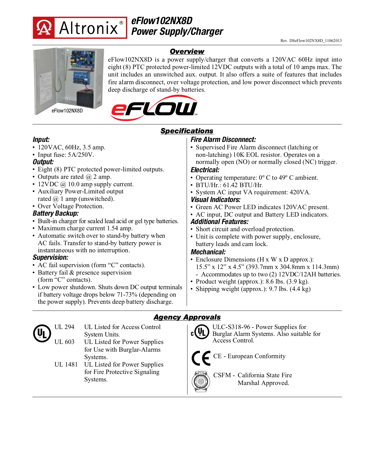 Altronix eFlow102NX8D Specsheet