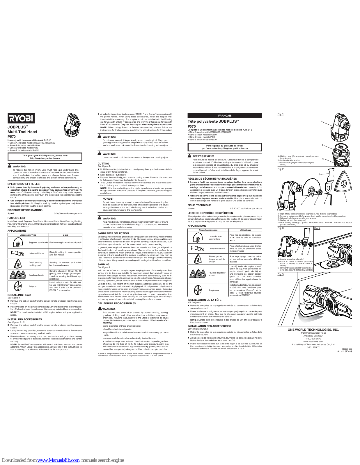 Ryobi JOBPLUS P570 Operator's Manual