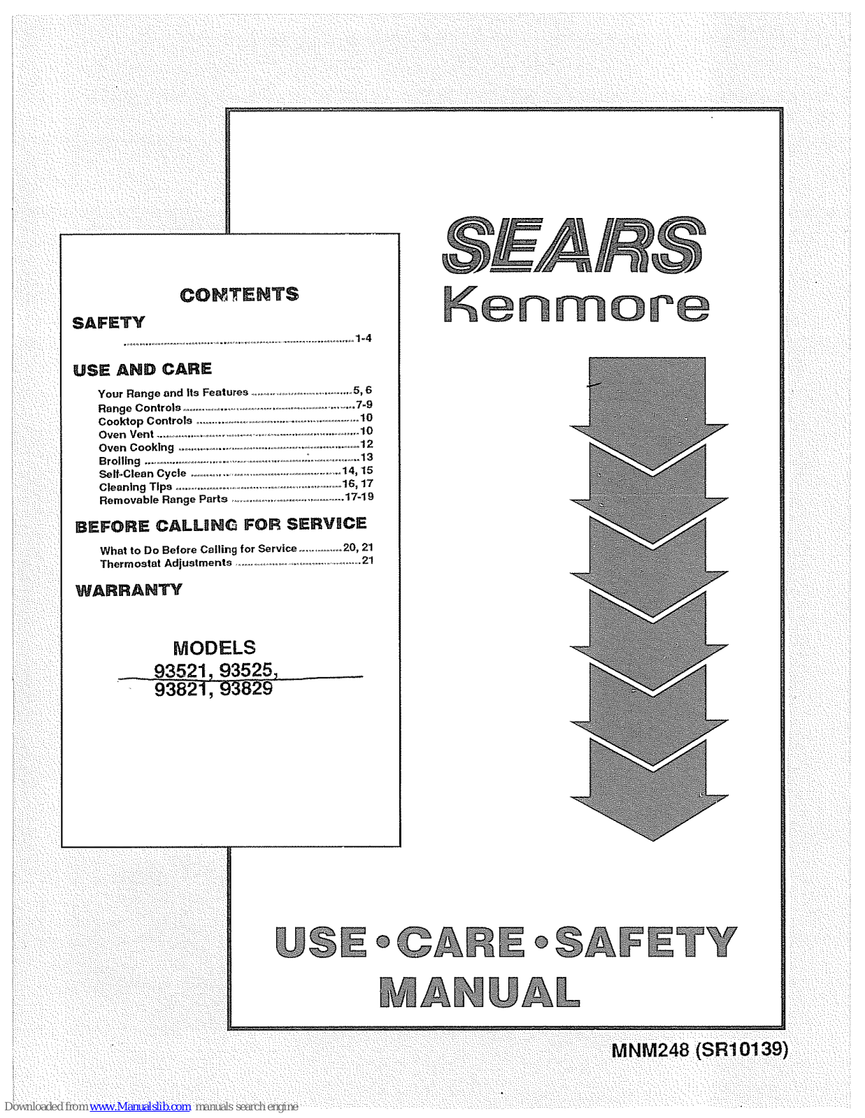 Kenmore 93521, 93829, 93525, 93821 Use, Care, Safety Manual - ManualMachine.com