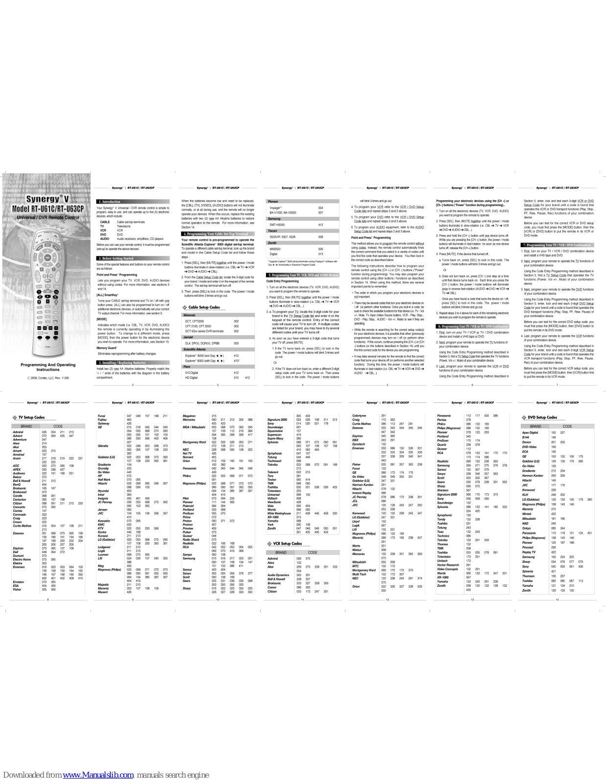 Contec Synergy V RT-U61C, Synergy V RT-U63CP Programming And Operating Instructions - ManualMachine.com