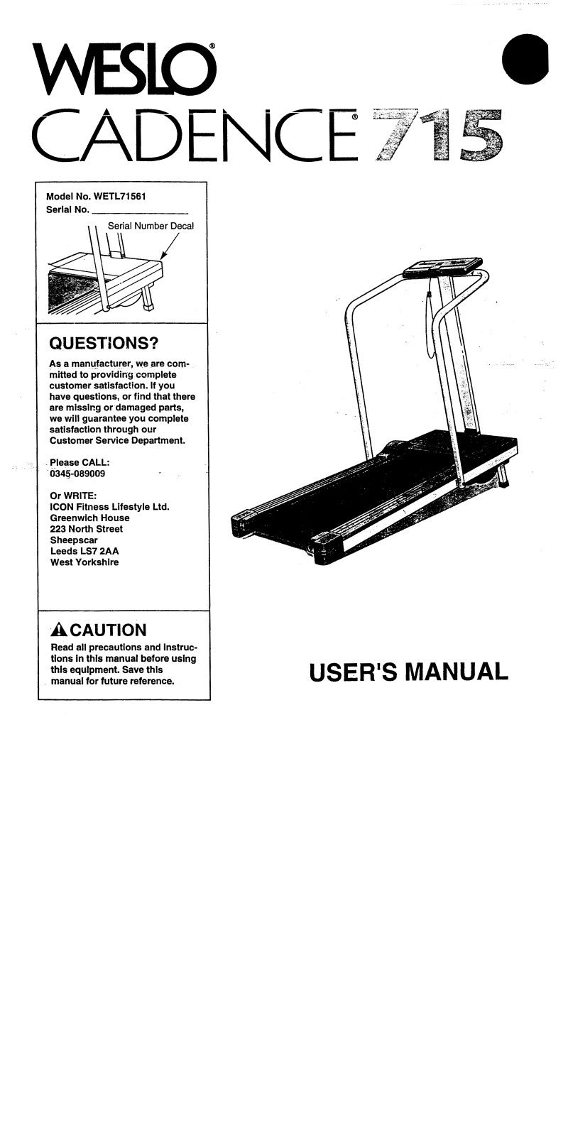 Weslo WETL71561 Owner's Manual