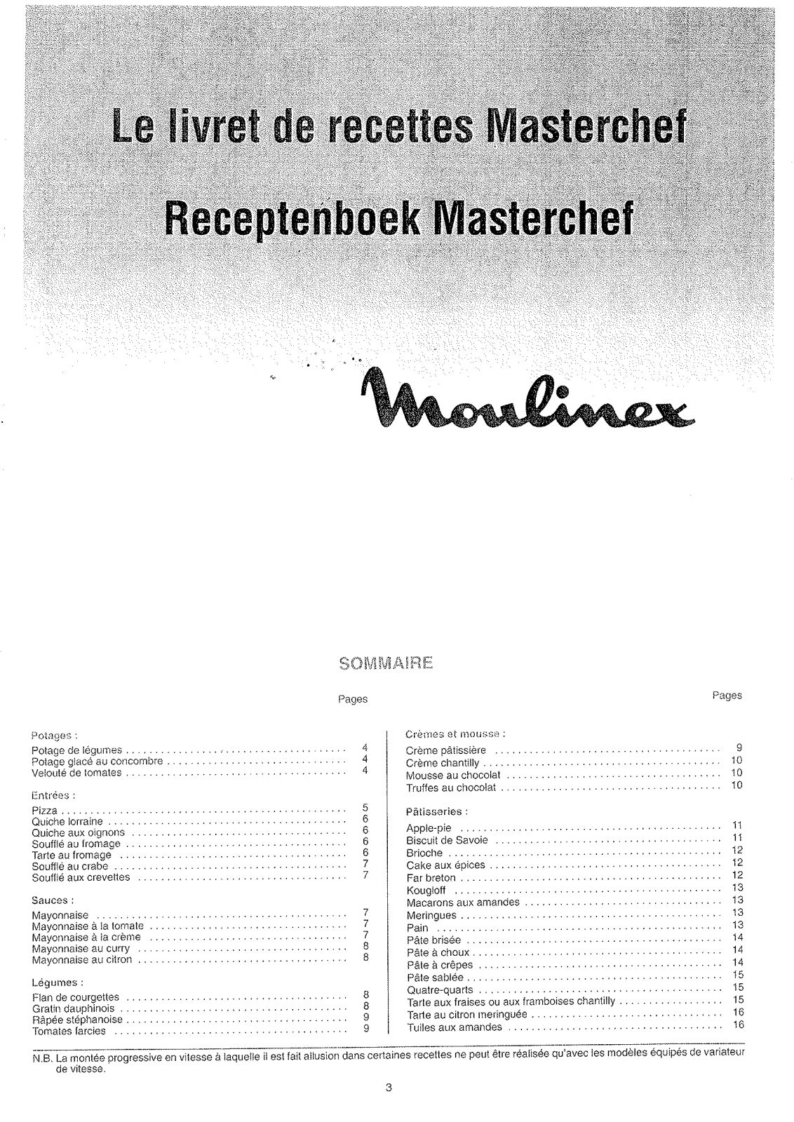 MOULINEX MASTERCHEF 750 User Manual