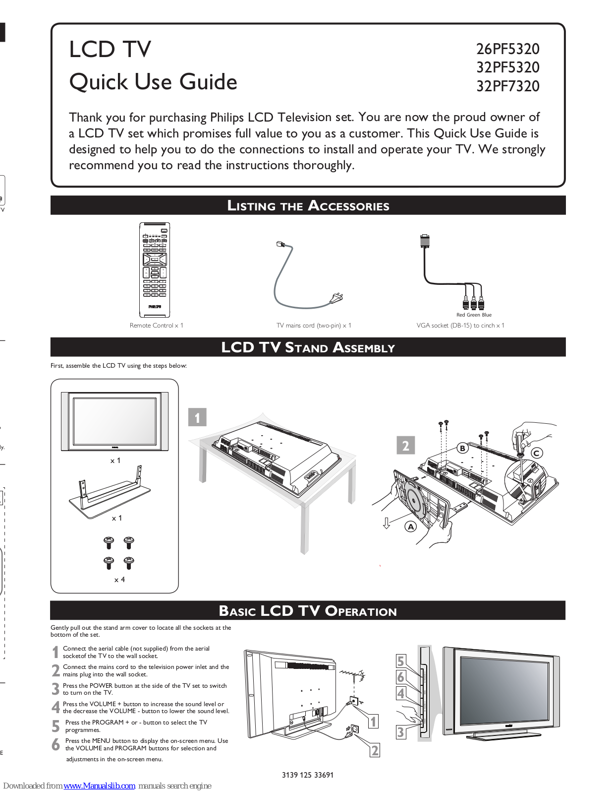 Philips 32PF7320/98, 32PF5320/98, 26PF5320/98, 32PF7320 - 1, 26PF5320 Quick Use Manual