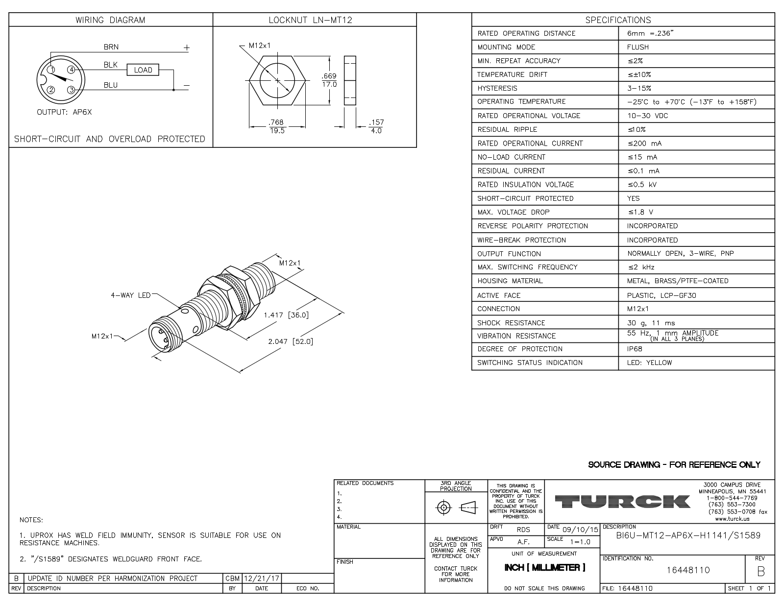 Turck BI6U-MT12-AP6X-H1141S1589 Data Sheet