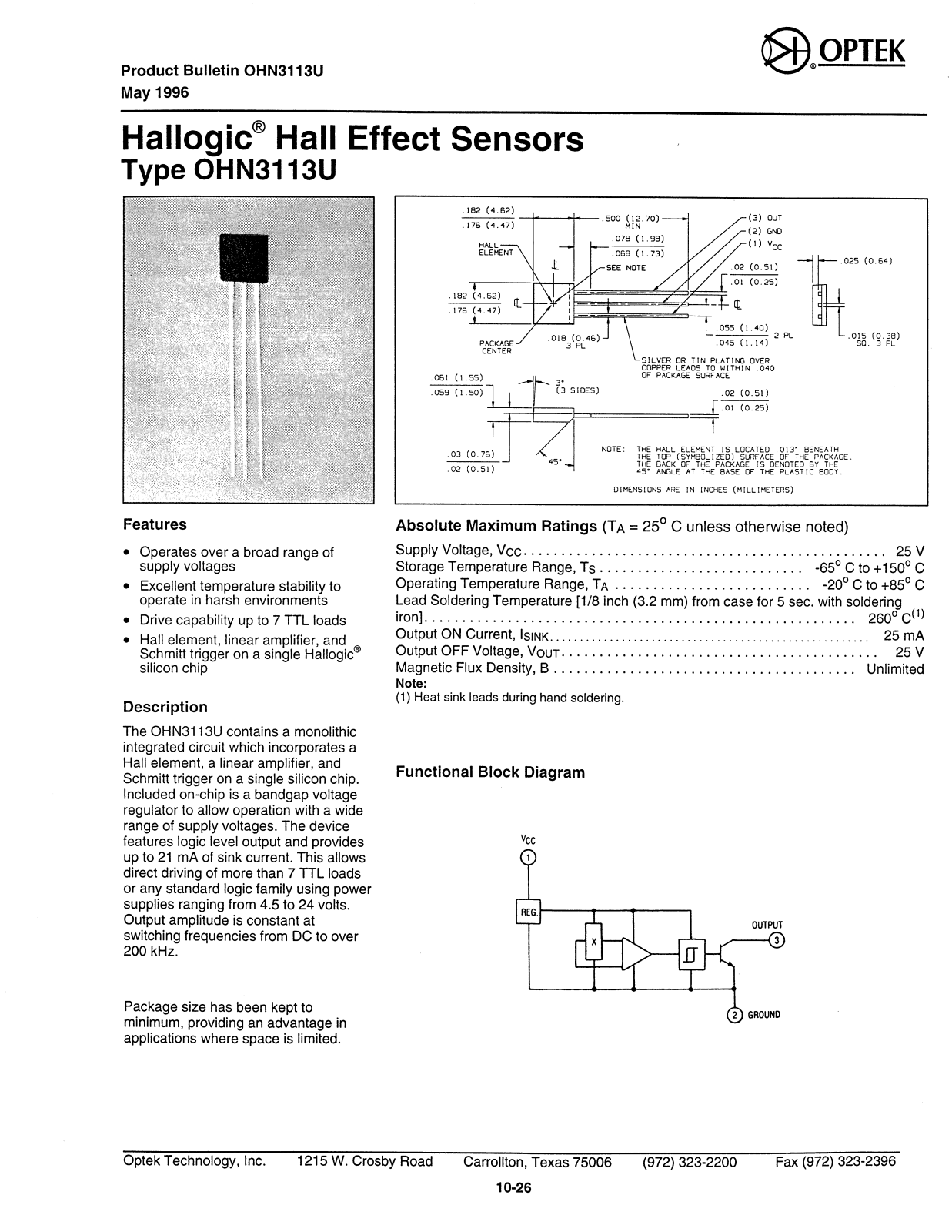 OPTEK OHN3113U Datasheet