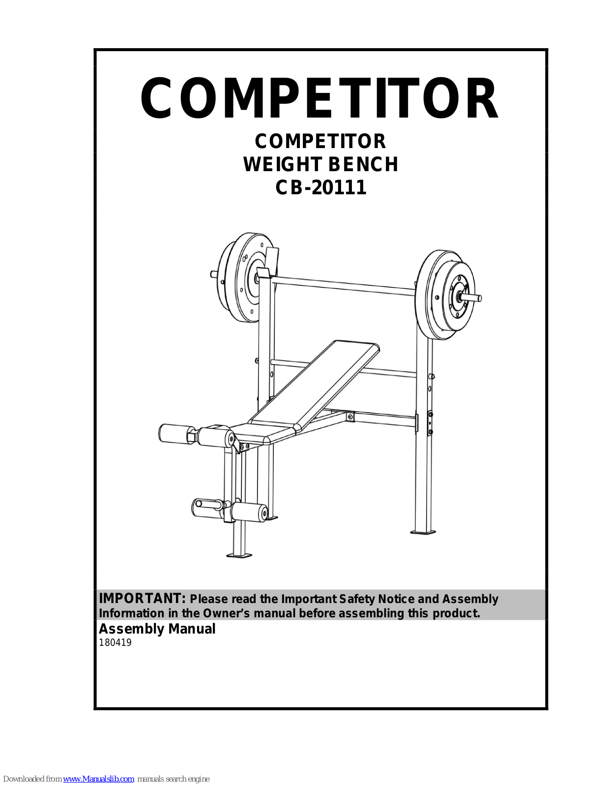 COMPETITOR CB-20111 Assembly Manual - ManualMachine.com