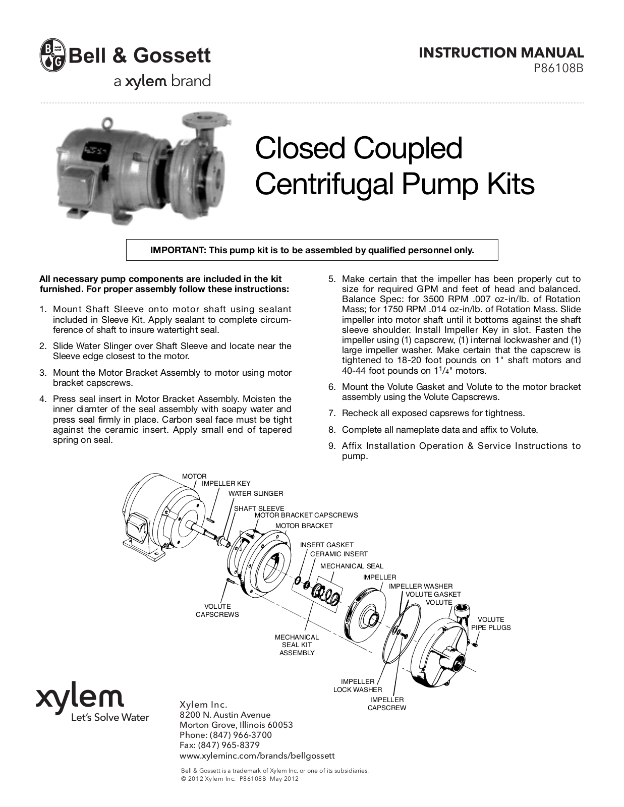 Bell & Gossett P86108B User Manual