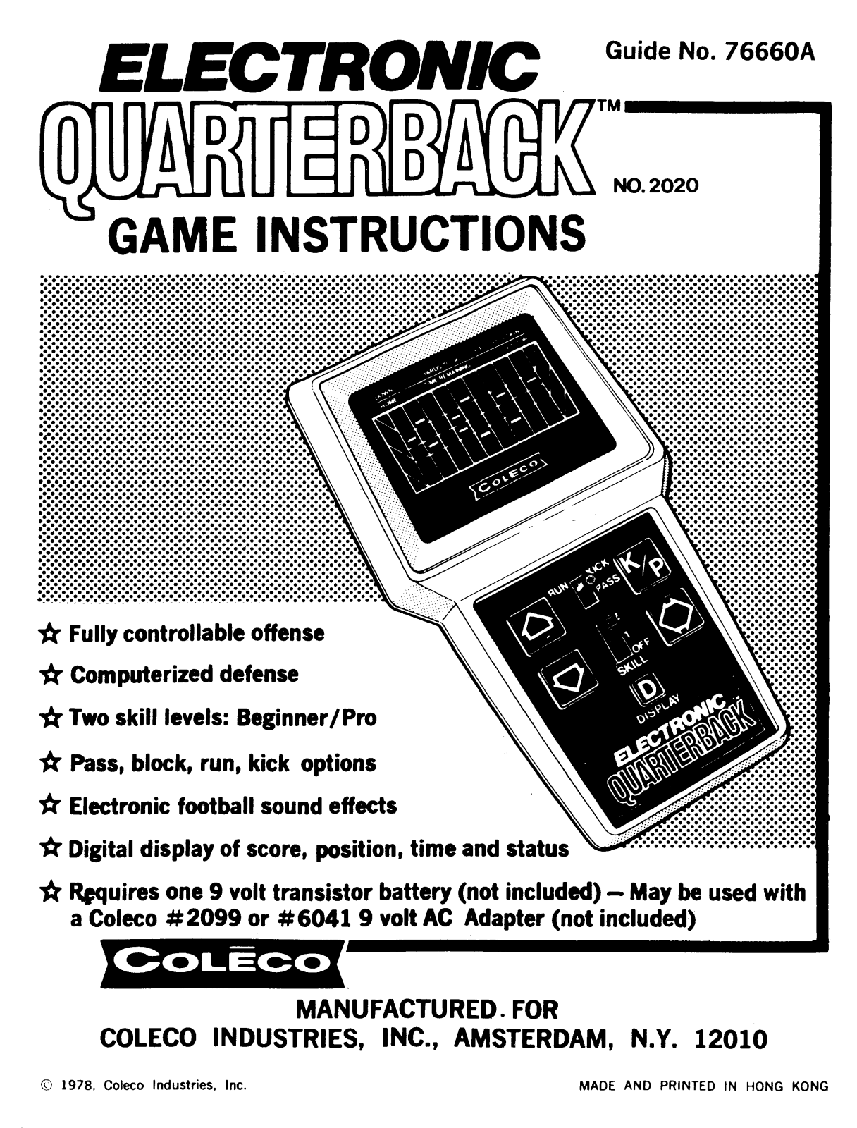 Coleco Electronic Quarterback User Guide