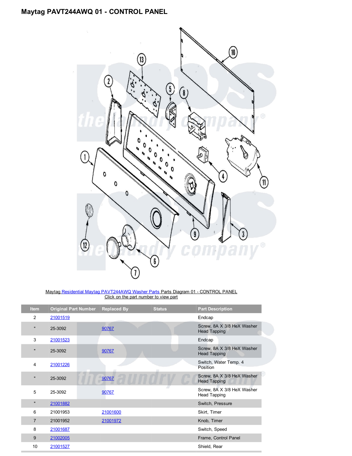 Maytag PAVT244AWQ Parts Diagram