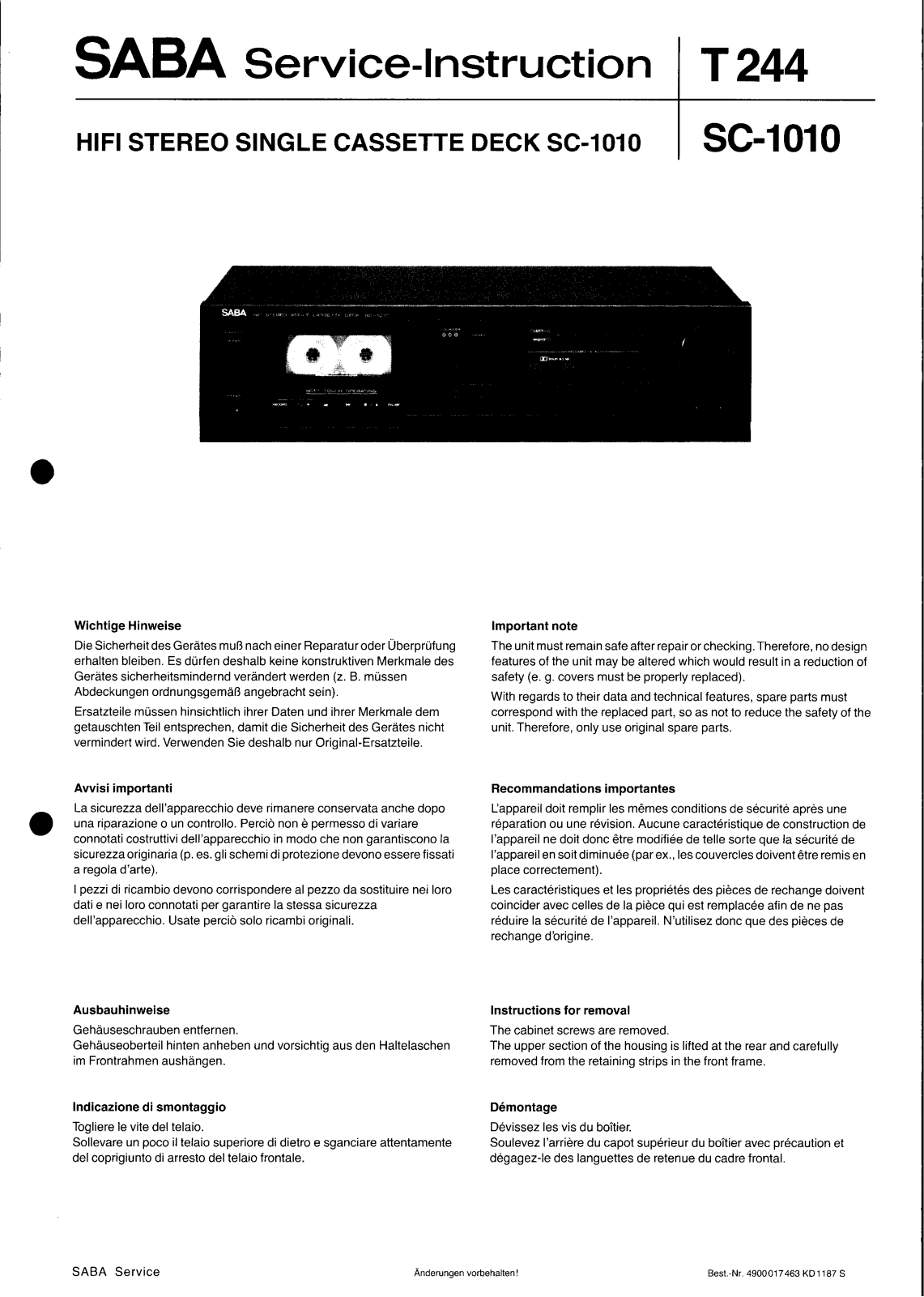 Saba SC-1010 Service manual